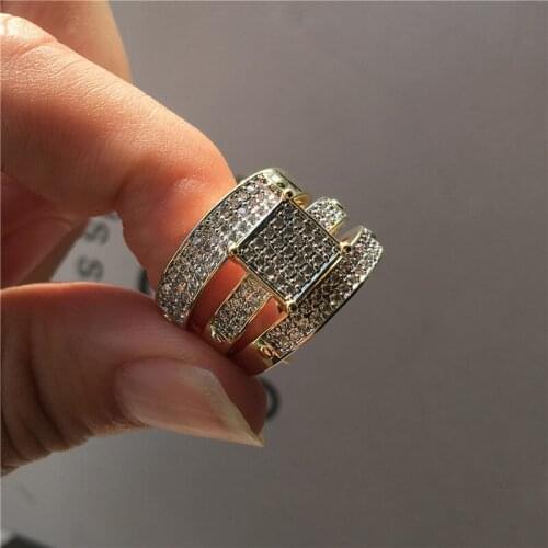 Luxury Female Crystal White Zircon Ring Set 18KT Yellow Gold Wedding Rings Bridal Sets Promise Engagement Rings For Women