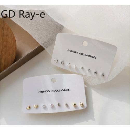New Fashion Daily Wearing Temperament Simple Multi Pack Diamante Pearl Heart Stud Earring Set 2403