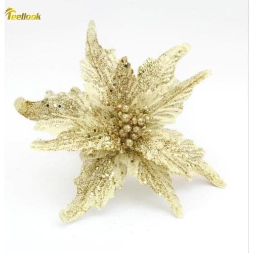 Teellook 5pcs flocking Christmas tree flower arrangement Christmas hotel wreath rattan decoration