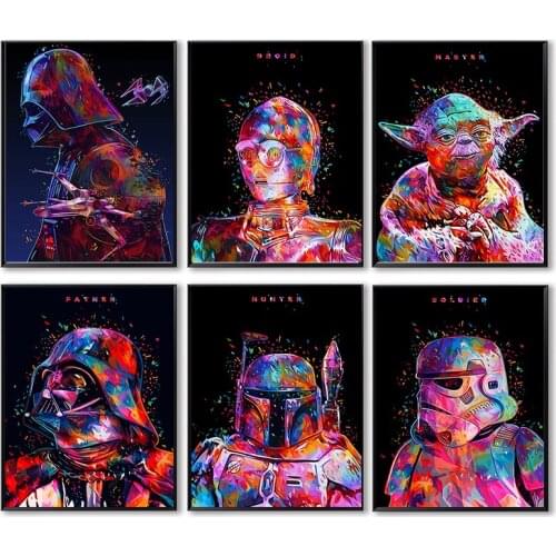 Blockbuster Movie Star Wars The Force Awakens Sci-Fi Canvas Art Paintings Poster and Print Wall Art Picture for Childrens Room