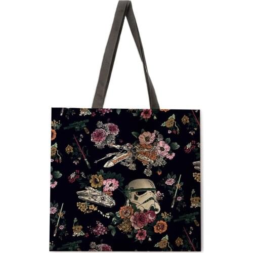 Flower movie theme linen shopping bag ladies shoulder bag foldable shopping bag beach tote bag handbag big bag womens bag