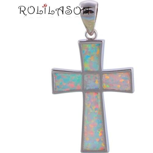 Cross Design Vintage White Fire Opal 925 sterling silver necklace Pendant for women Fine Fashion jewelry SP83