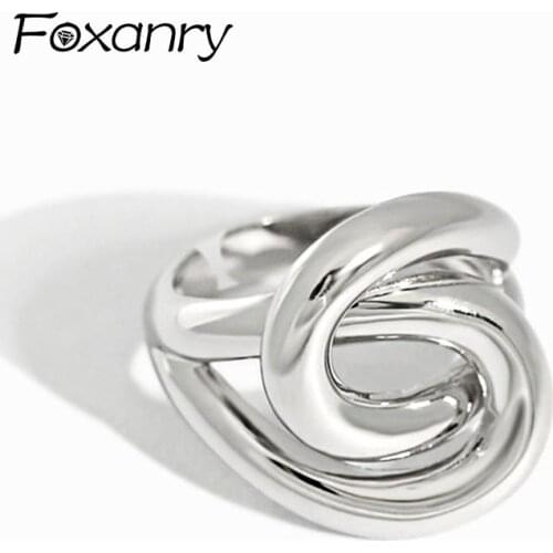 Foxanry Minimalist 925 Sterling Silver Finger Rings for Women INS Fashion Creative Twist Winding Geometric Party Jewelry Gifts