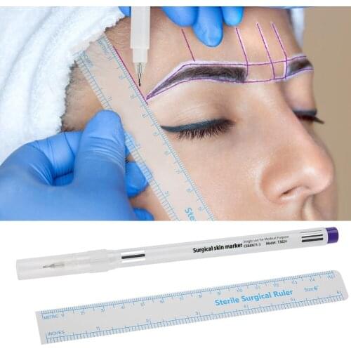 1Set Sterilized Tattoo Marker Pen Surgical Skin Microblading Positioning Tool with Measuring Ruler Permanent Makeup Accessories