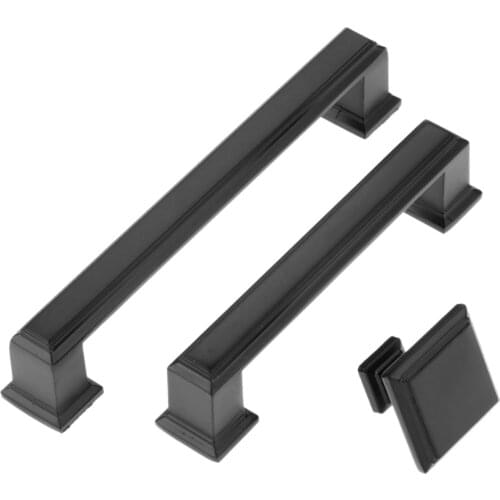 1x Black Furniture Handles Cabinet Knobs and Handles Wardrobe Door Pulls Kitchen Cupboard Handle Furniture Hardware 96/128mm