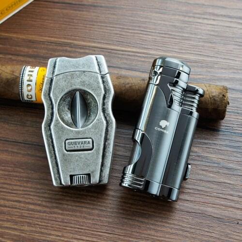 2 Jet Torch Cigar Lighter Cigar Cutter Windproof Flame Butane Torch Refillable Lighters Cigar Accessories Kit