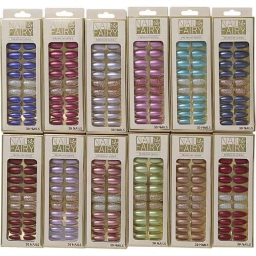 24pcs false nails with adhesive Metallic Detachable gauze box-packed fake nail tips full cover acrylic