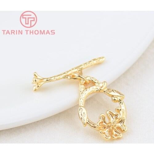 6 Sets O:14x19MM T:22MM 24K Gold Color Plated Brass Flower Round Bracelet O Toggle Clasps High Quality Diy Jewelry Accessories