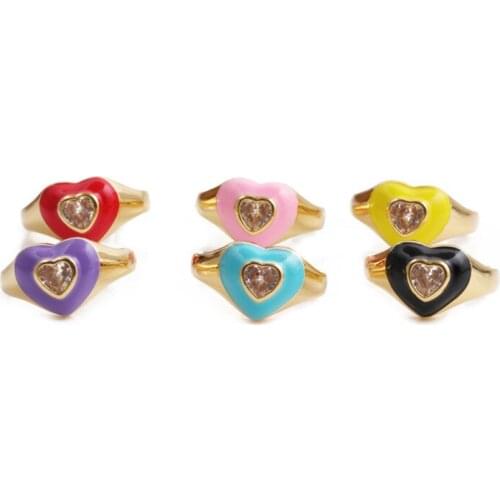 5PCS, Simple Heart-Shaped Enamel Female Adjustable Size Vintage Metal Love New jewelry For Women
