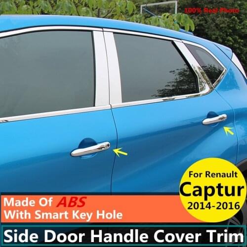 ABS Chrome Side Door Handle Cover Trim Left-Handle Drive With Smart Key Hole 8pcs / set For Renault Captur 2014 2015 2016 silver
