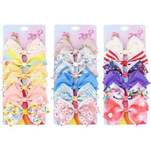6Pcs/Set Jojo Siwa Hair Bows for Girls Handmade Floral Printed Ribbon Bow with Alligator Clip Hairgrips Hairpin Kids Headwear
