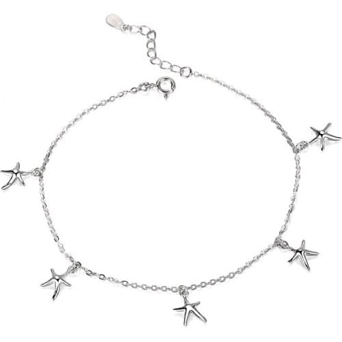 925 Sterling Silver Starfish Anklets For Women Jewelry Beach Foot Jewelry Barefoot Sandals Anklet halhal Bracelet