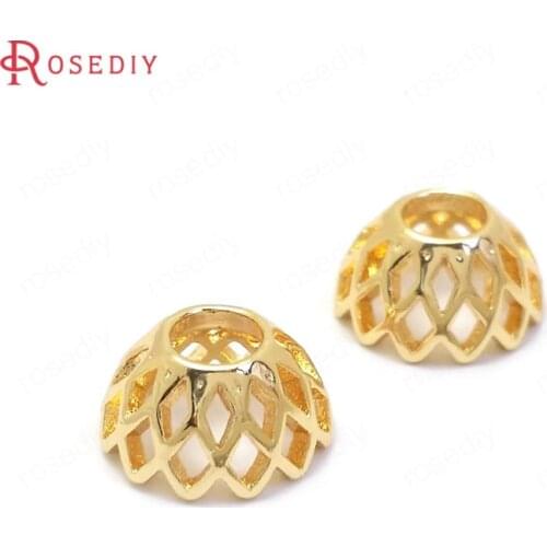 37111)10PCS 10MM 24K Gold Color Brass Reticulated Beads Caps Tassel Caps High Quality Jewelry Making Supplies Diy Accessories