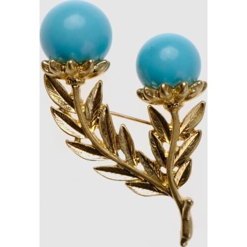 Amorita boutique design blue ball trendy gold color leaf Brooches
