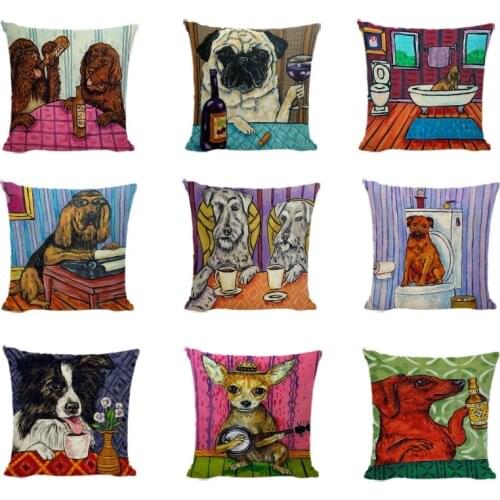 Bulldog Pug Dog Cushion Cover Bull Terrier Cavalier King Charles Spaniel Bathroom Pillow Cases Linen Showerhead Home Decor Gifts