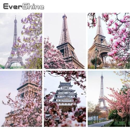 Evershine 5D DIY Diamond Painting Cross Stitch Eiffell Tower Scenery Full Square Mosaic Picture Of Rhinestones Needlework Crafts