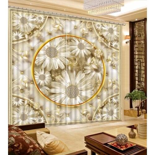 European Luxury 3D Curtain Blackout Living Room Bedroom Window Drapes Flower Design Wedding Girls Room Curtains