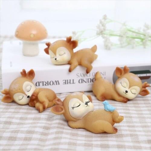 Figurine Animal Sleeping Baby Sika Deer Baking Cake Topper Baking Decoration Miniatures Fairy Garden Ornament Craft Party Gift