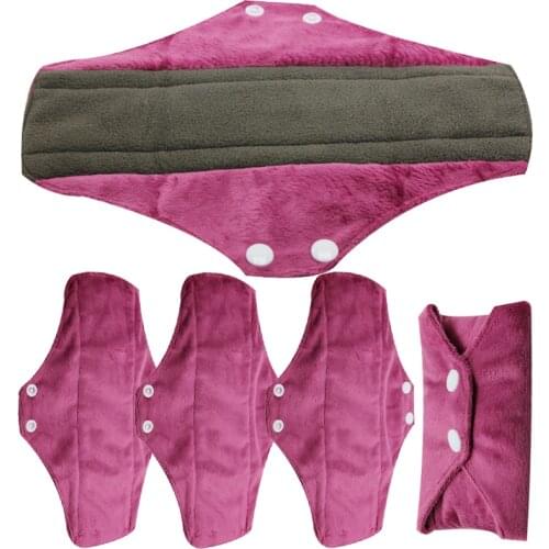 Purple M Size Feminine Sanitary Pads Waterproof Charcoal Bamboo Cloth Pads Reusable Girl Menstrual Pads 5pcs/lot