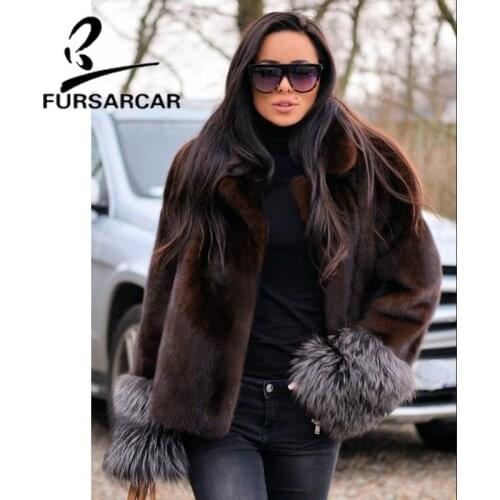 FURSARCAR Luxury Women Real Fur Natural Silver Fox Fur Coat Elegant Slim Female Winter Thick Warm Casual Style Jacket Coats
