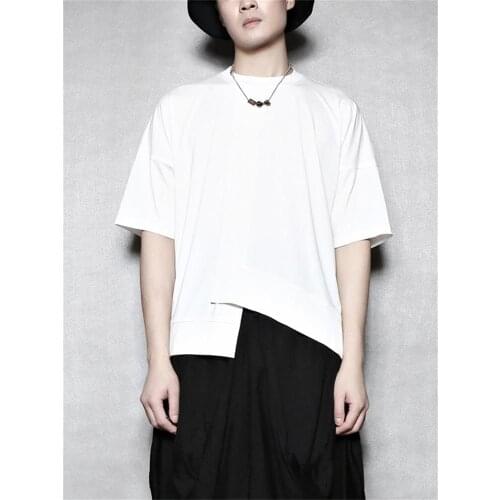 Mens summer new designer mens asymmetrical design urban youth fashion round collar slim large-size short sleeve T shirt