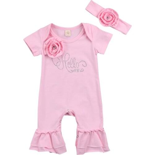 Baby Girls 3D Rose Flower Romper+Headband 2PCS Newborn Baby Girl Short Sleeve Romper 2018 New Years Jumpsuit Cute Baby Clothing