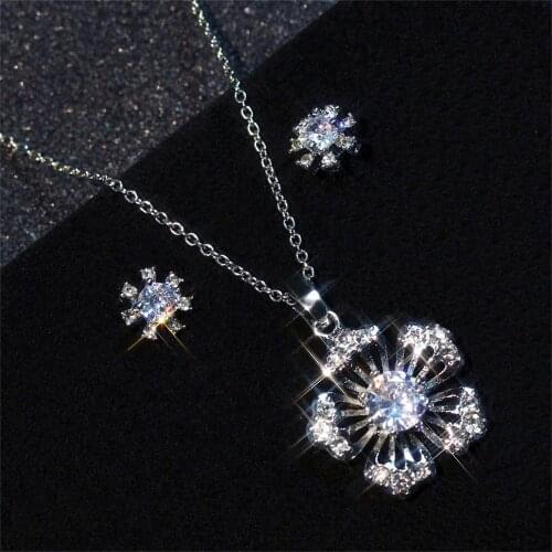 Jewelry Sets for Women Snowflake Cubic Zirconia Jewelry Set Banquet Wedding Necklace Earring Set Fashion Charm Jewelry Send Girl
