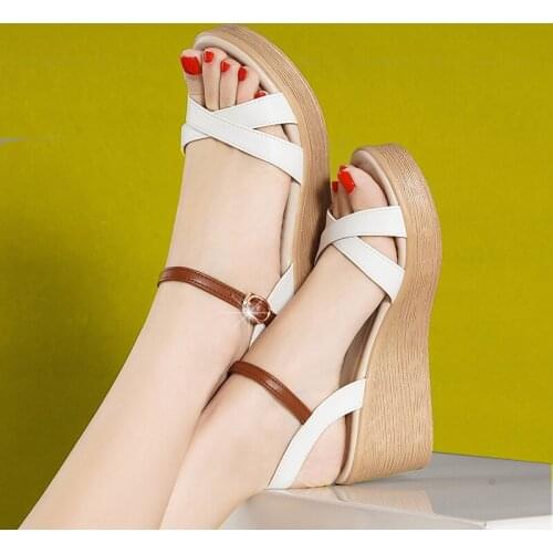 Sandals Women Wedges Leather Thick Soles Non-slip Comfortable Soft Bottom Flat Work Work Shoes Buckle