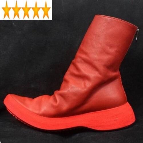 Round Solid Harajuka Toe Personality Zip Mens Top Boots High Quality Genuine Leather Thick Bottom Calzado Hombre Plus Size
