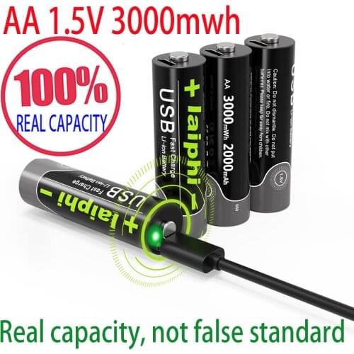 Laiphi 1.5V AA 3000mwh li-polymer li-po USB rechargeable lithium li-ion usb battery USB cable pack