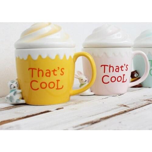 Animal cute cartoon ice cream covered ceramic Mug Creative gift coffee milk ice cream cup
