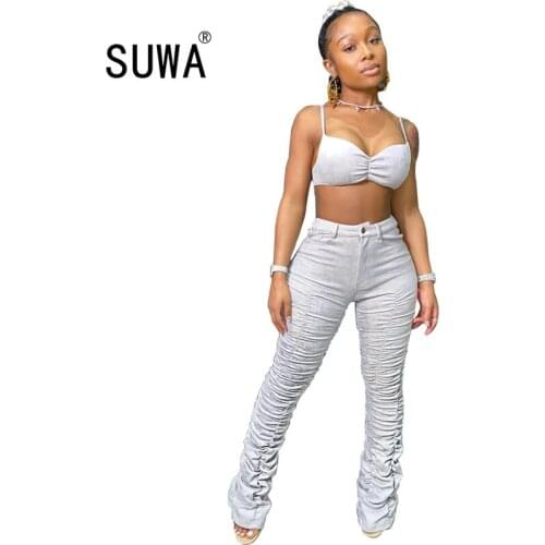 Fashion Womens Pants Stacked Leggings Joggers Women Sweatpants Women With Button Zipper Korean Style Solid Color