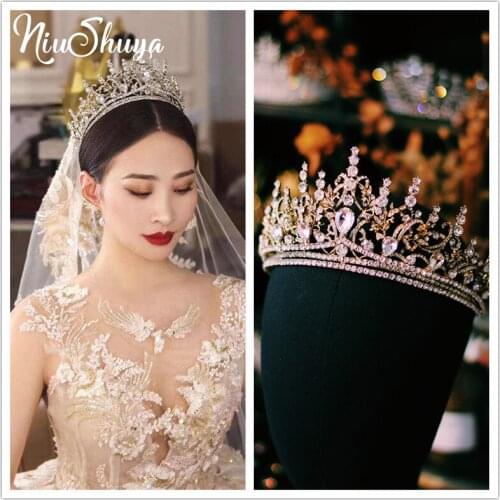 NiuShuya European Design Crystal Big Princess Queen Crown Marriage Bridal Wedding Hair Accessories Jewelry Bride Tiaras Headband