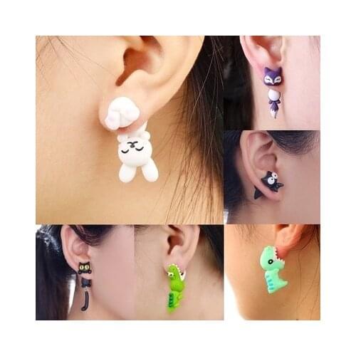 New Fashion Cute Animal Female Creative Handmade Earrings Polymer Clay Dinosaur Dog Cat Earrings Party Jewelry for Women Girls