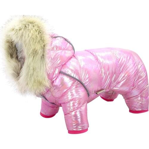Dog Clothes Winter Luxury Fur Collar Dog Overalls Waterproof Thick Padded Dog Down Coat for Small Dogs Warm Pet Storm Snow Suit