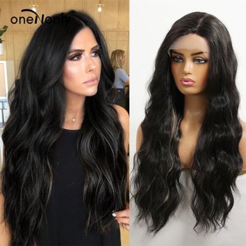 OneNonly Long Black Brown Loose Wave Omber Wigs Lace Front Synthetic Wigs Free Part for Women Natural Hair Heat Resistant