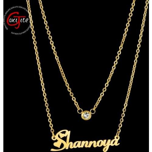 Goxijite Custom Name Double Layer Stone Necklace For Women Personalized Zircon Letter Nameplate Necklaces Jewelry Gift