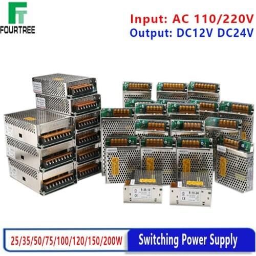 Switching Power Supply Light Transformer AC 110V 230V To DC 12V/24V Power Supply Source Adapter 25W 50W 75W 100W 150W 200W