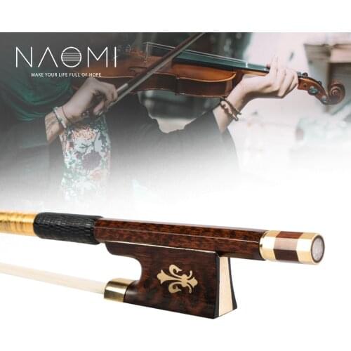 NAOMI Superior Snakewood Violin Bow With Snakewood Fleur-de-lis Frog Gold Mounted Fiddle Bow Natural Bow Hair
