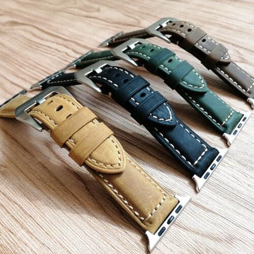 Crazy Horse Genuine Leather Watch Band for Apple Watch 42mm 44mm Watch Strap 38mm 40mm iWatch Bands Bracelet Series 5 4 3 2 1