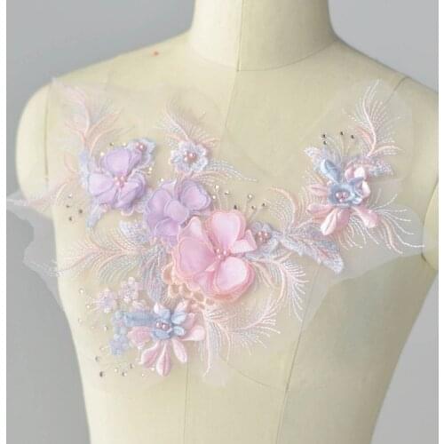 DIY 30*30cm flowers sequin beaded embroidery lace appliques for wedding dress high end flowers lace applique parches