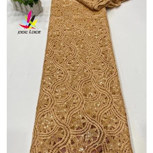 Mesh Sequin Net lace Fabric Emerald Orange Color 2021 High Quality African Mesh Wedding Good Price for Dress XZNI4470