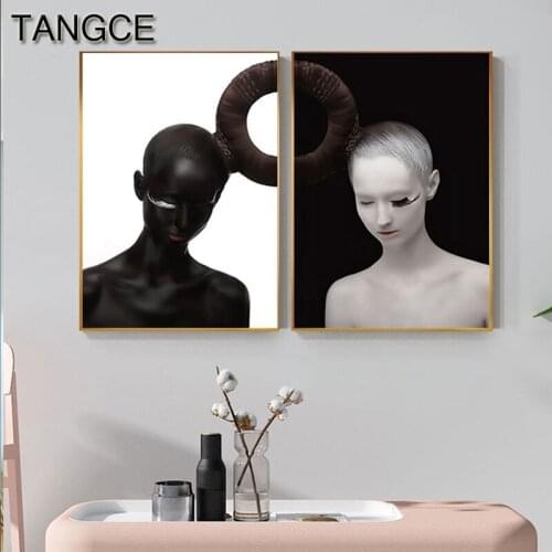 Nordic Black And White Paint Girl Canvas Painting Body Art Photography Abstract Poster Print For Living Room Decor Wall Picture