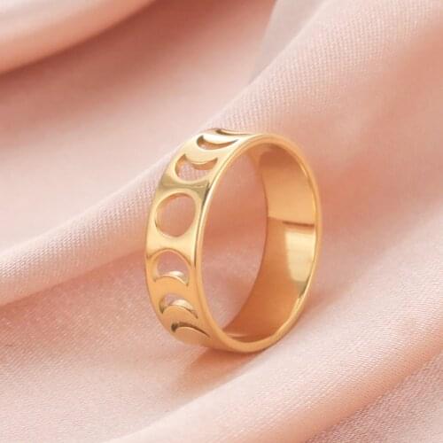 Skyrim Unique Phase of the Moon Rings Women Stainless Steel Gold Color Crescent Moon Finger Ring 2021 Fashion Jewelry Wholesale