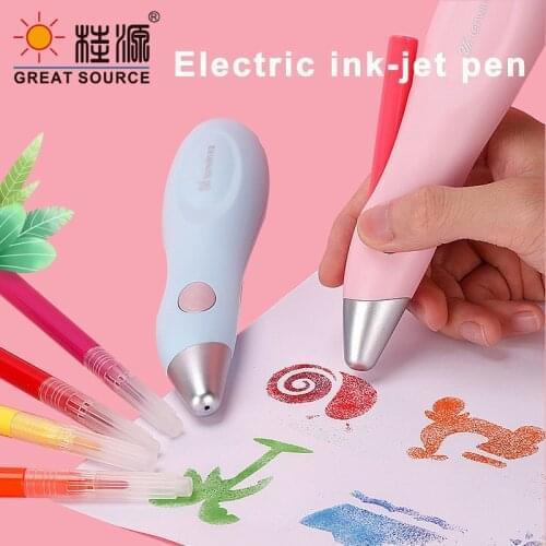Childeren Electric Ink-jet Pen USB Charging 12 Colors Washable Ink 36 Cartoon Mold(1Set)
