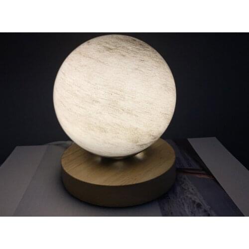 3D Printing Moon Lamp USB Rechargeable Wooden Base Round Glass Ball Light Desk Light Creative Romantic Bedroom Night Light