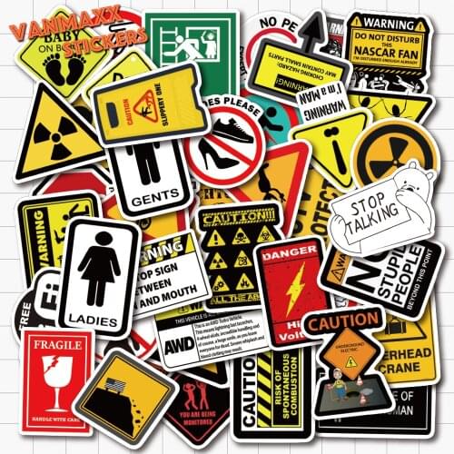 VANMAXX 50 PCS Warning Signs Funny Graffiti Stickers Waterproof PVC Decal for Laptop Helmet Bicycle Luggage Car Toys Phone Case