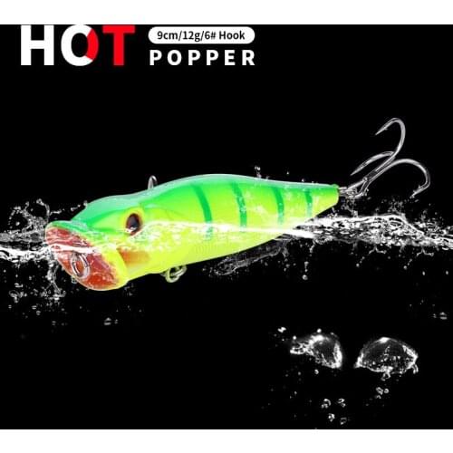 1pcs Fishing Popper Top Water Fishing Wobblers 12G 9CM Hard Lures 10 Colors Fishing Tackle