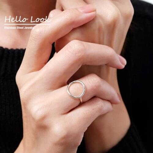 HelloLook Trendy Stainless Steel Rings for Women Silver Gold Vintage Geometric Circle Rings Jewelry Accessories