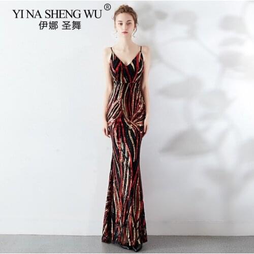 Abendkleider New Mermaid Dress Long Spaghetti Strap V-neck Sequined Formal Graduation Gown Abiti Da Cerimonia Da Sera Vestidos